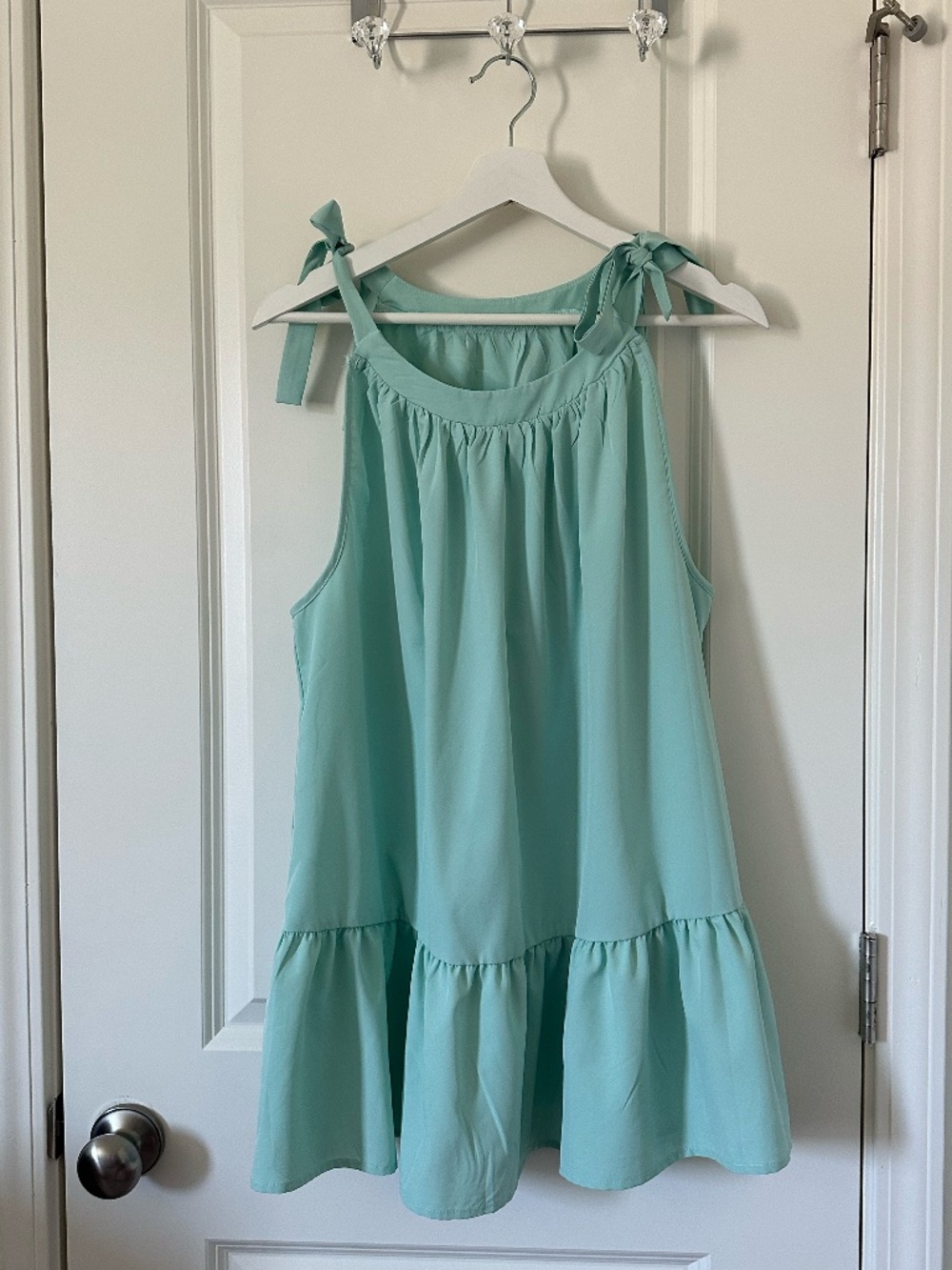 Mint Green Sleeveless Blouse with Tie Straps